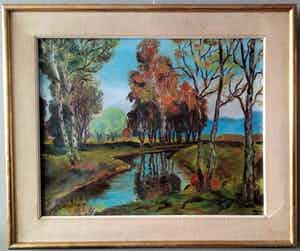 Johan Meijer - Herfstlandschap met Beek - Olieverf op doek - circa 1950 verkocht voor € 1!