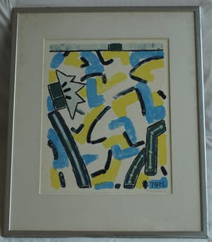 Reinier Lucassen - Ingelijste litho , “Blauw en geel” – 79 x 66 cm – 1979 kopen? Bied vanaf 1!