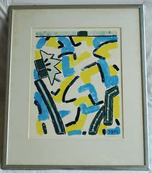 Reinier Lucassen - Ingelijste litho , “Blauw en geel” – 79 x 66 cm – 1979 verkocht voor € 1!