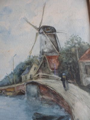 Adriaan Terhell - Aquarel, Polderlandschap molen aan het water kopen? Bied vanaf 25!