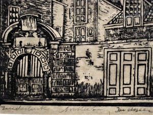 Jac. de Beer - Verstilde kleine oplage Houtsnede "Amsterdam de Zuiderkerk" gesigneerd kopen? Bied vanaf 20!