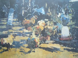 Rob Houdijk - Offset-litho,Titel, "Kippenhok". kopen? Bied vanaf 35!