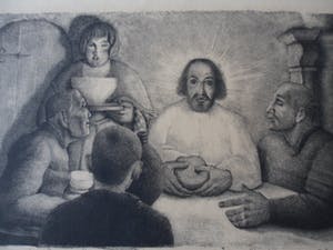 Jan Strube - Litho Titel. Christus en de Emmaüsgangers. kopen? Bied vanaf 40!