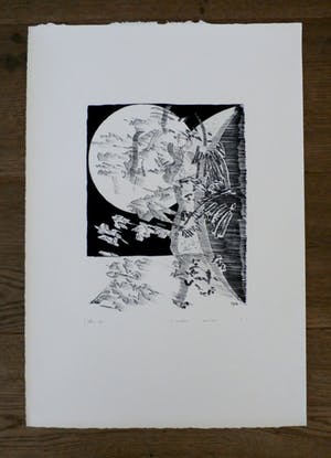 Jaap Hillenius - litho: Zon en maan - 1975 kopen? Bied vanaf 45!