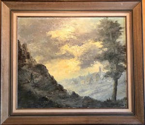 Kees van Ameijden - Uitkijkend over een dorpsgezicht - Olieverf op doek, Ingelijst kopen? Bied vanaf 120!