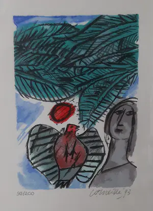 Corneille - Vrouw met vogel onder palmboom met bloedrode zon kopen? Bied vanaf 325!