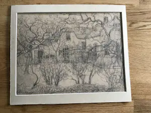 Charles Dankmeijer - Landschap met boerderij /kerk, 2 potlood- en 1 houtskooltekening kopen? Bied vanaf 50!