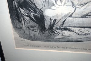Gaston Hoffmann - lot van 2 ingelijste werken: kleurets Hoffmann & 19e eeuwse litho Honoré Daumier kopen? Bied vanaf 50!