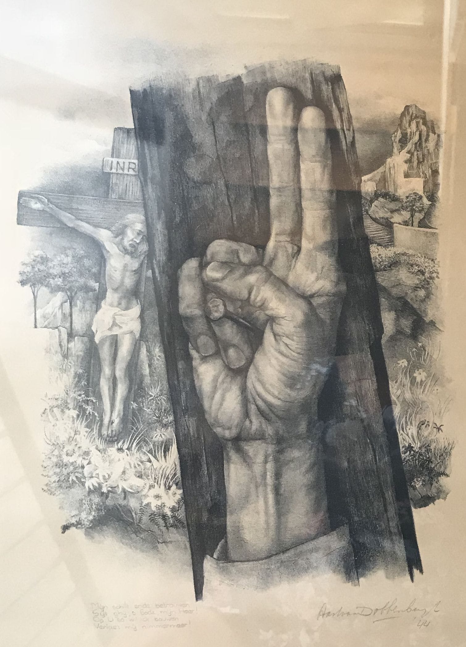 Aart van Dobbenburgh - litho, religieus met tekst, gesigneerd kopen? Bied vanaf 1!