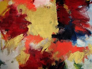 Mathieu Berden - 1977 - Krachtig Abstract Olieverf "Vierkant in Rood,Blauw en Goud" gesigneerd kopen? Bied vanaf 175!