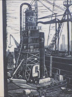 Antonius Hubertus Nordberg - Graanelevator in de haven - Houtsnede kopen? Bied vanaf 35!