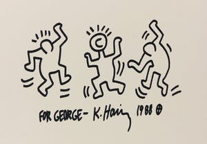 Keith Haring - Typische stifttekening opgedragen aan George Mulder - Ingelijst kopen? Bied vanaf 1!