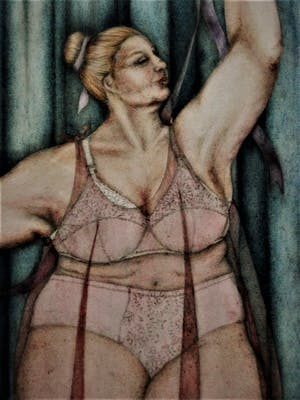 Niet of onleesbaar gesigneerd - Karikaturale & gesigneerde Pasteltekening "Ballerina op leeftijd" kopen? Bied vanaf 1!