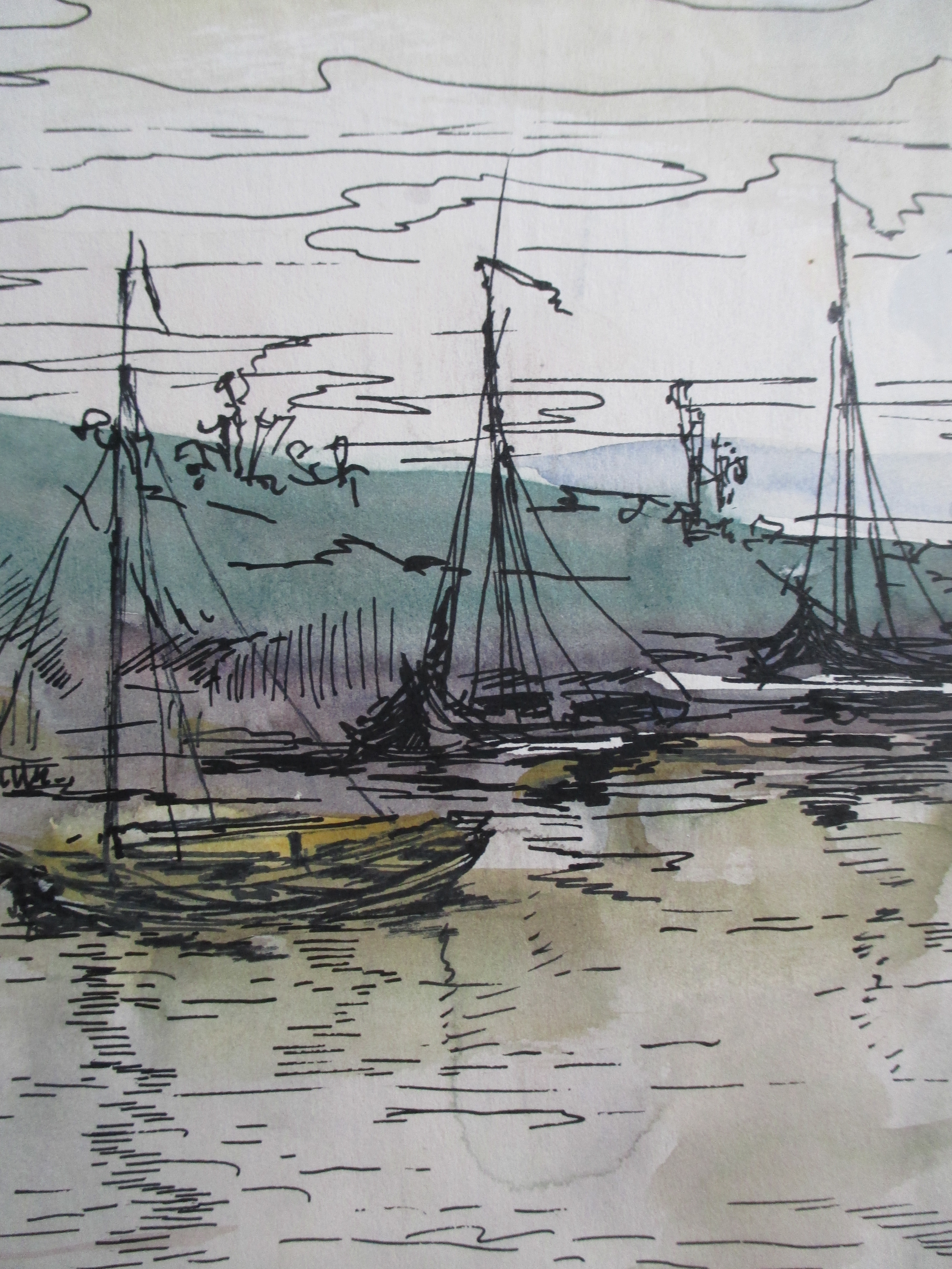 Niet of onleesbaar gesigneerd - Aquarel vissersboten kopen? Bied vanaf 1!