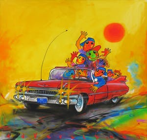 Ad Verstijnen - Acryl op doek, Cadillac Eldorado Seville - Ingelijst (Zeer groot) kopen? Bied vanaf 450!