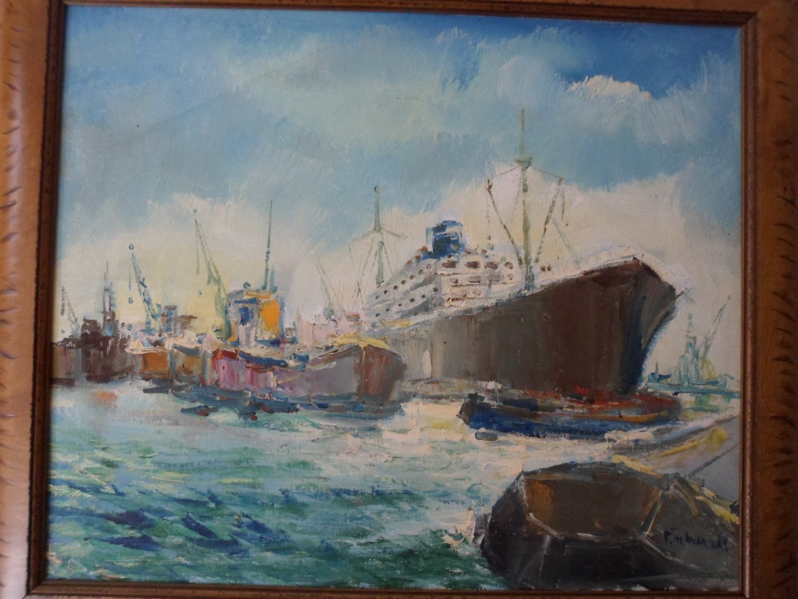 Bob Immink - Petrus Theodorus (Bob) Immink (1930-1989), olieverf op doek. Havengezicht kopen? Bied vanaf 200!