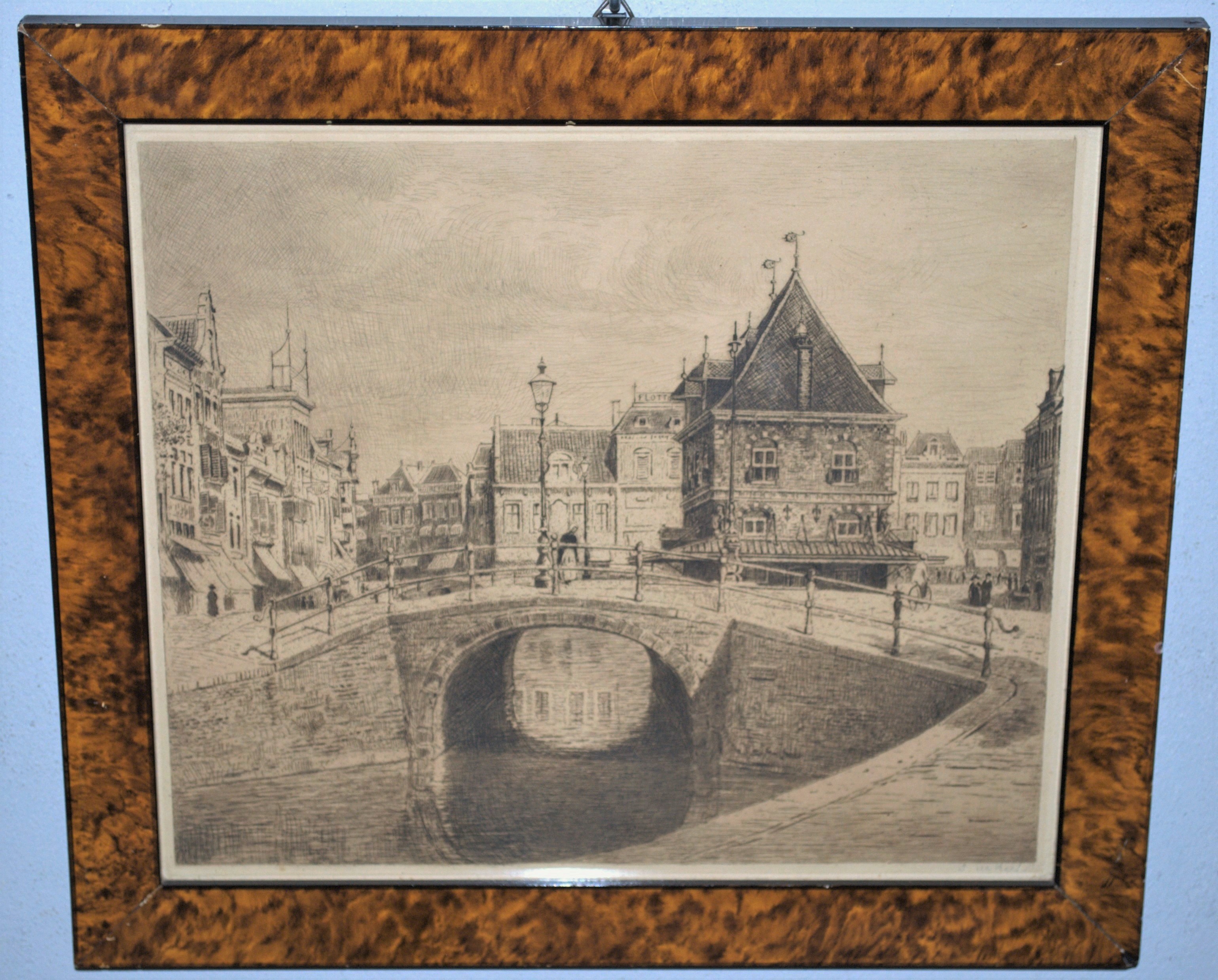 Simon de Heer - Leeuwarden, de Waag en Lange Pijp - ets kopen? Bied vanaf 40!