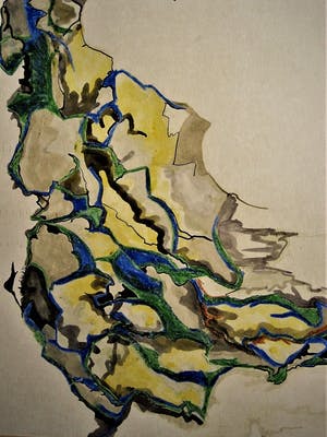 Niet of onleesbaar gesigneerd - Groot gesigneerd jaren 70 Abstract Aquarel "Colouring Wave" kopen? Bied vanaf 10!