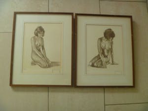 Roger Hebbelinck - Afgeprijsd : 2 prachtige litho's van een naakte dame , gesigneerd en ingelijst kopen? Bied vanaf 55!