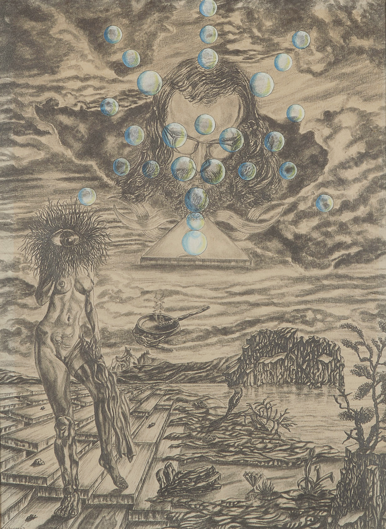 Rein van Briemen - Litanise eruptie aan de grens - Potlood en kleurpotlood op papier - BKR Zaandam kopen? Bied vanaf 10!