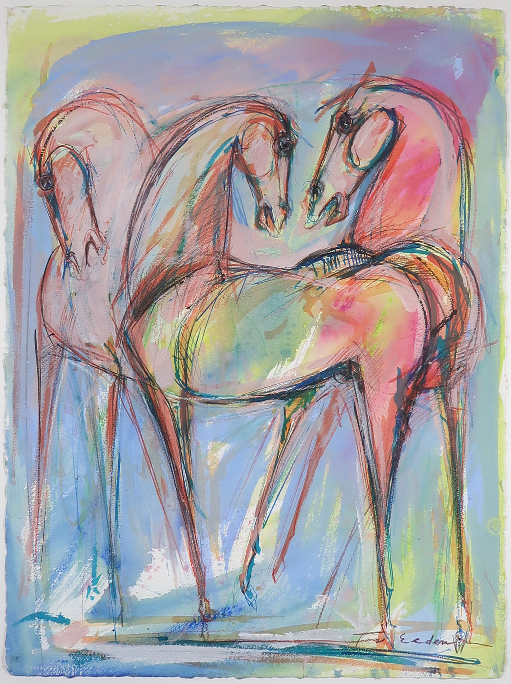 Frits van Eeden - Gemengde techniek op papier, Horses - Ingelijst (Groot) kopen? Bied vanaf 120!