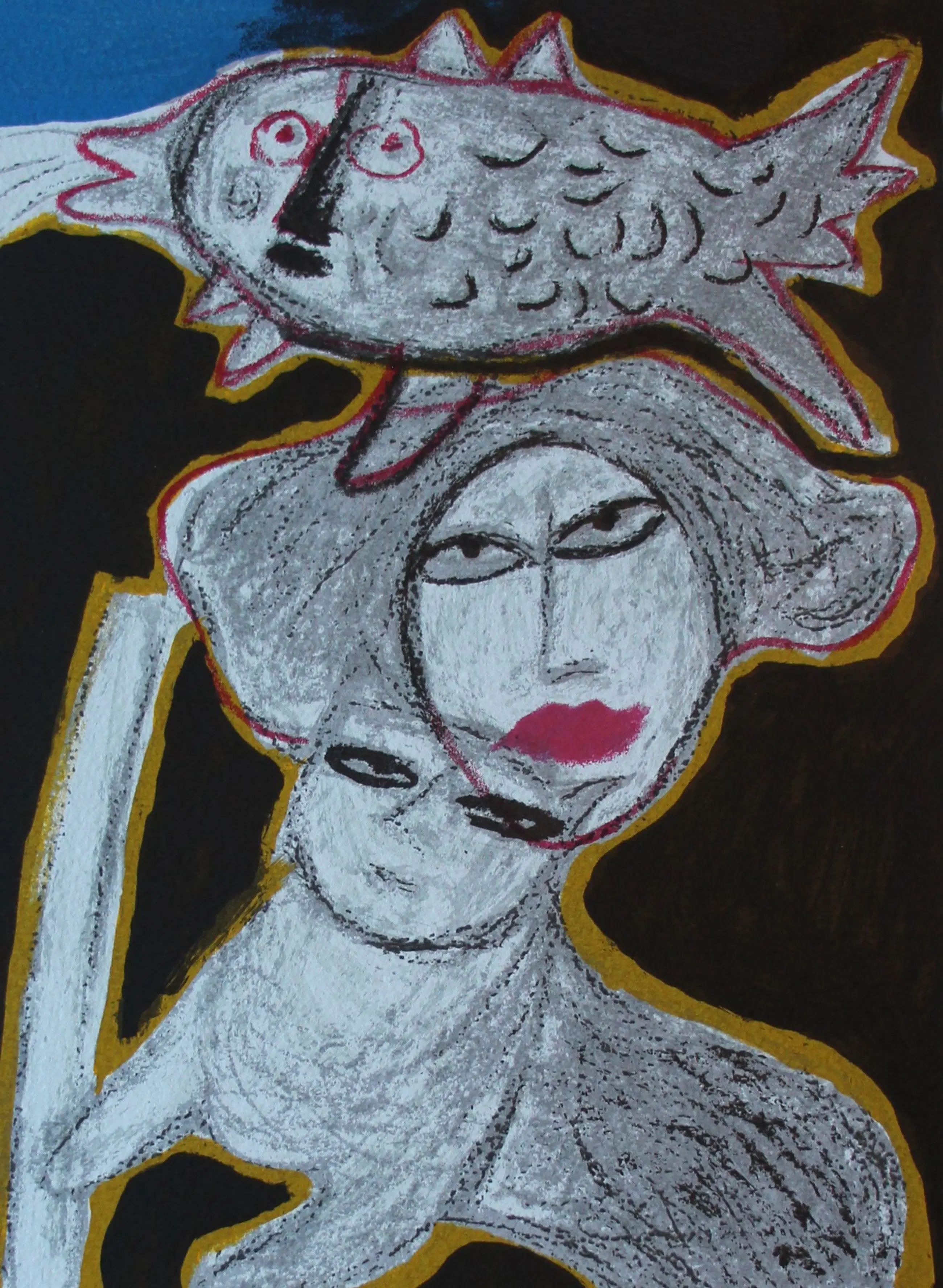 AcheterCorneille - Litho: Femme entre chat et oiseau - 1994? Enchérissez de 225!