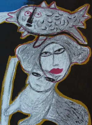 Corneille - Litho: Femme entre chat et oiseau - 1994 kaufen? Bieten Sie von 225!