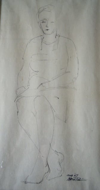 Niet of onleesbaar gesigneerd - Prachtige tekening zittende " VROUW " kopen? Bied vanaf 1!