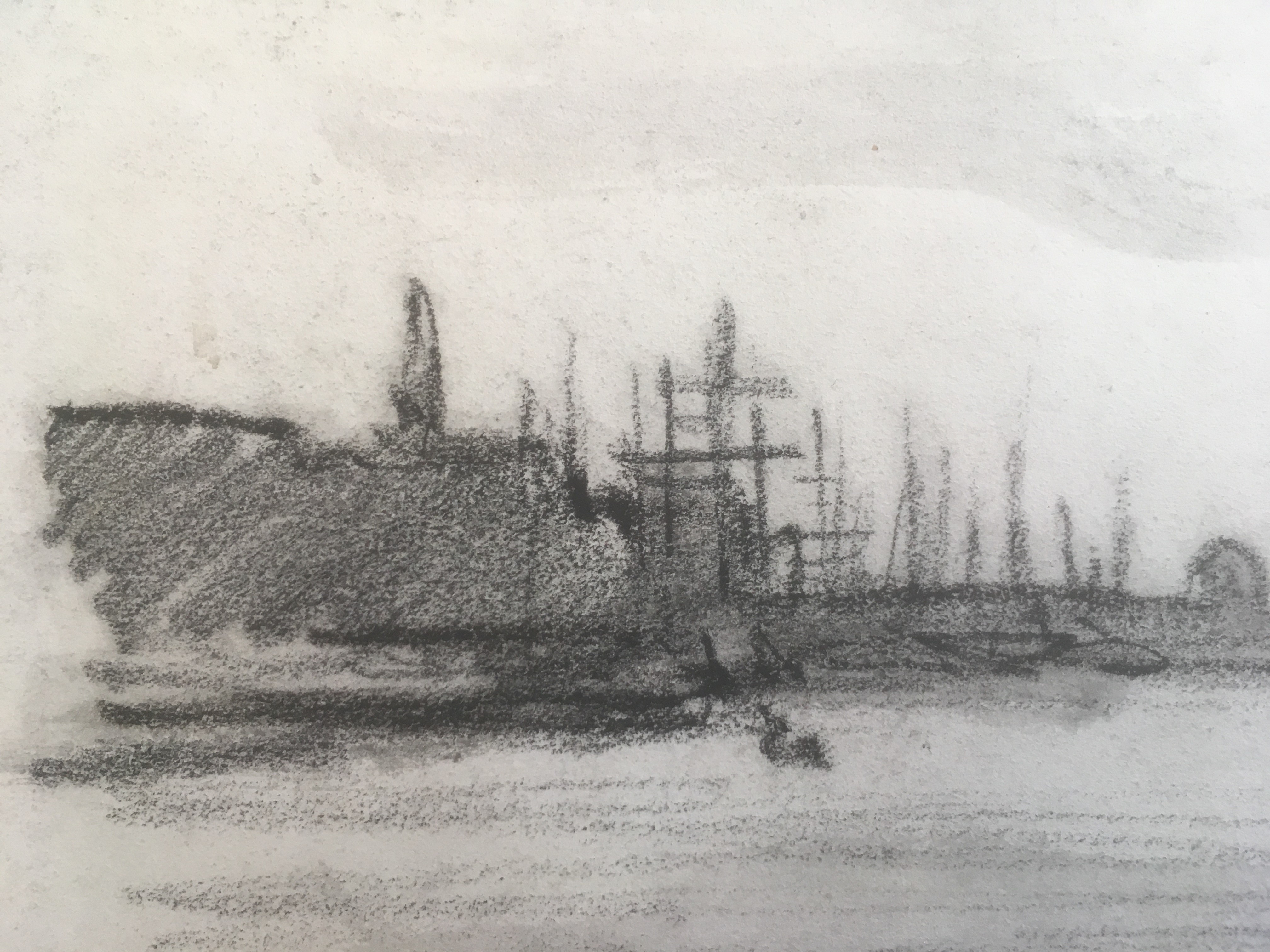 Niet of onleesbaar gesigneerd - Houtskool op papier - Gezicht op Dordrecht. kopen? Bied vanaf 1!