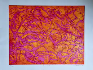 Hector Saunier - Grote, in 1970 gemaakte Epr. d'Art. reliëf kleuren Ets 'eau Vive' gesigneerd verkauft für € 38!