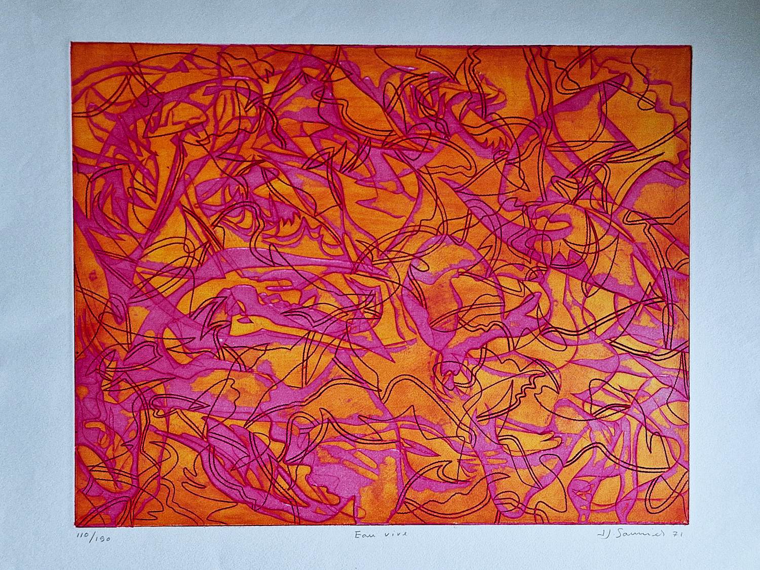 Hector Saunier - Grote, in 1970 gemaakte Epr. d'Art. reliëf kleuren Ets 'eau Vive' gesigneerd kopen? Bied vanaf 55!