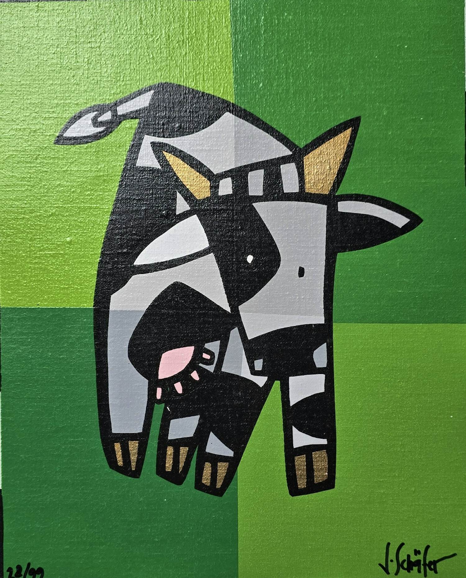 Jacqueline Schäfer - Cow Green op linnen - 99 ex. kopen? Bied vanaf 59!