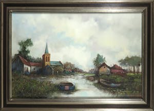 Bernard H. Slotmann - Olieverf op doek, Rivierlandschap - Ingelijst (Groot) kopen? Bied vanaf 50!