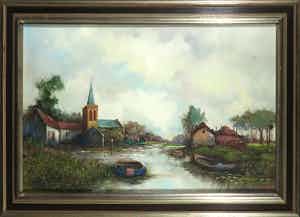 Bernard H. Slotmann - Olieverf op doek, Rivierlandschap - Ingelijst (Groot) verkocht voor € 50!