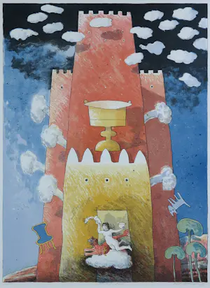 Gert Strengholt - Set van twee litho's, Storm in huis & Vluchten voor hoog water - Ingelijst kopen? Bied vanaf 80!