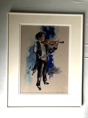 Buy Henk Fonville - Violist - Aquarel, Ingelijst? Bid from 90!