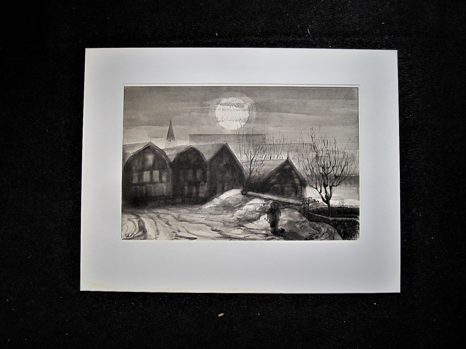 Theo Ros - Intrigerende Sepia "persoon in maanlicht in de sneeuw" gesigneerd kopen? Bied vanaf 1!