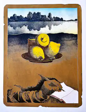 Manuel Menan - grote reliëf Ets & Aquatint "landschap met citroenen" kleine oplage (30) verkauft für € 45!