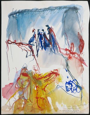 Franscz Witte - Lot van drie aquarellen, Voorstellingen in geel, rood en blauw kopen? Bied vanaf 1!