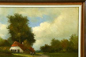 Niet of onleesbaar gesigneerd - Hollands Landschap - Boerderij aan Zandweg - Olieverf op paneel - Signatuur kopen? Bied vanaf 1!