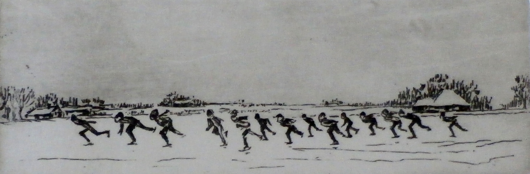 Niet of onleesbaar gesigneerd - schaatsers op het ijs - 1989 kopen? Bied vanaf 1!