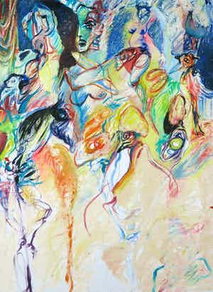 Rachid Ben Ali - Acryl op doek, Z.T. Compositie met figuren verkocht voor € 300!