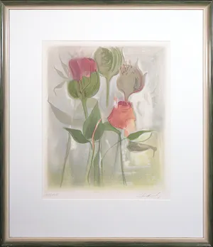 Karl-Heinz Steib - Litho, Bloemen - Ingelijst kopen? Bied vanaf 1!