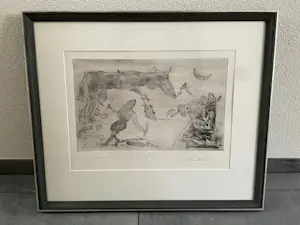 Lucebert - Ets Nr. 5 - Geheel nieuw ingelijst - met bies kopen? Bied vanaf 130!