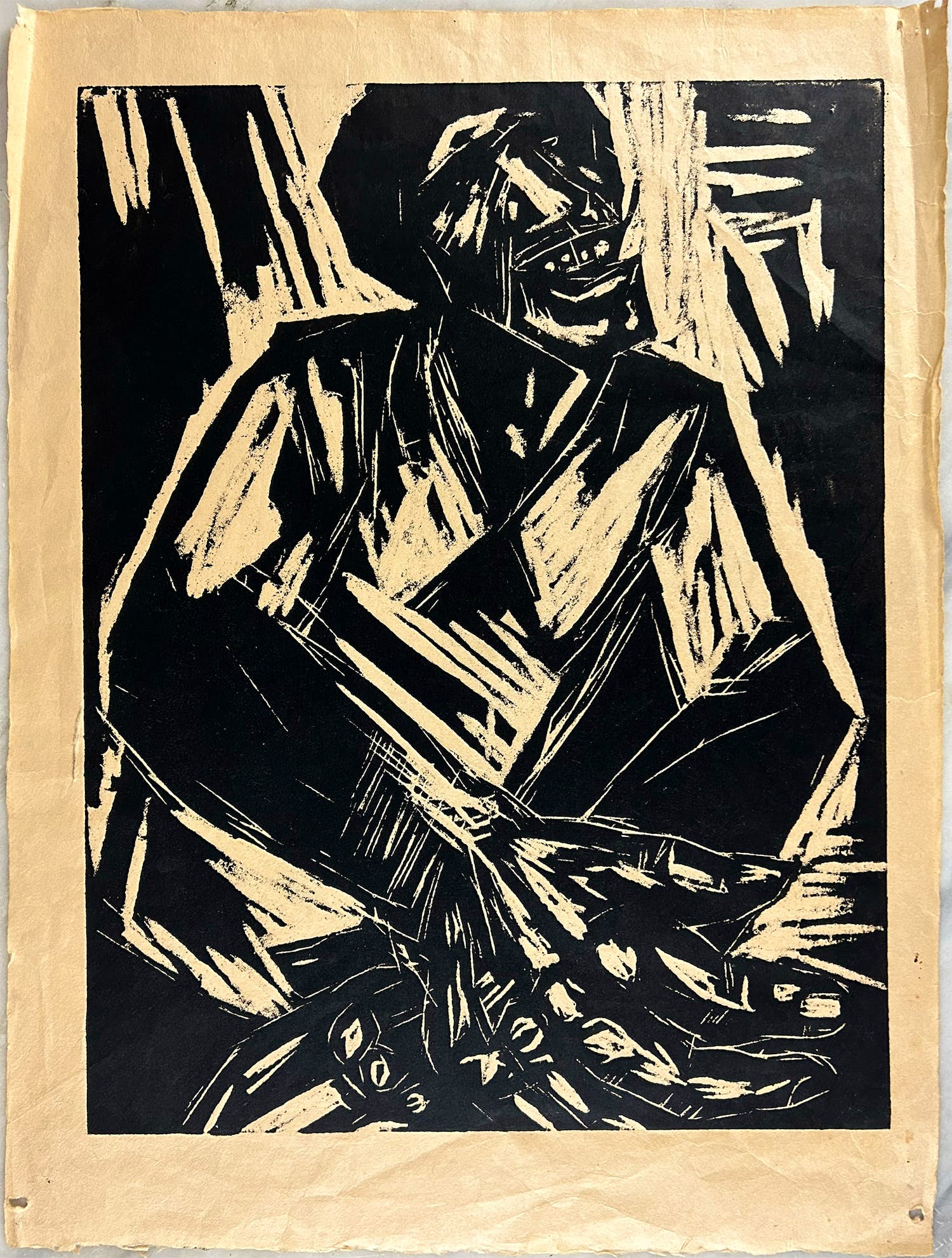 Ferenc Gogos - Grote houtsnede van een arbeider verkocht voor € 1!