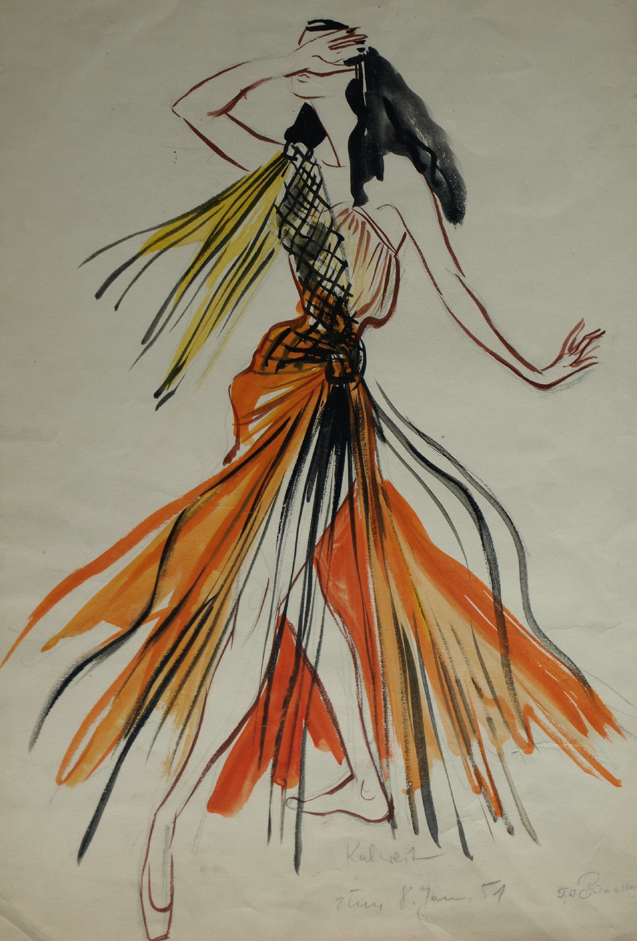 Niet of onleesbaar gesigneerd - Aquarel , Danseres – gesigneerd – 1951 kopen? Bied vanaf 1!