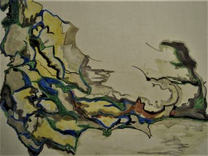 Niet of onleesbaar gesigneerd - Groot gesigneerd jaren 70 Abstract Aquarel "Colouring Wave" kopen? Bied vanaf 10!