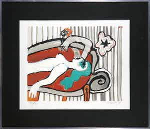 Corneille - Zeefdruk, Le Divan fleuri / Il divano a fiori - Ingelijst verkocht voor € 200!