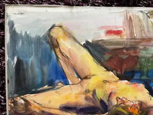 Bob ten Hoope - liggend naakt - opgeplakte aquarel kopen? Bied vanaf 75!