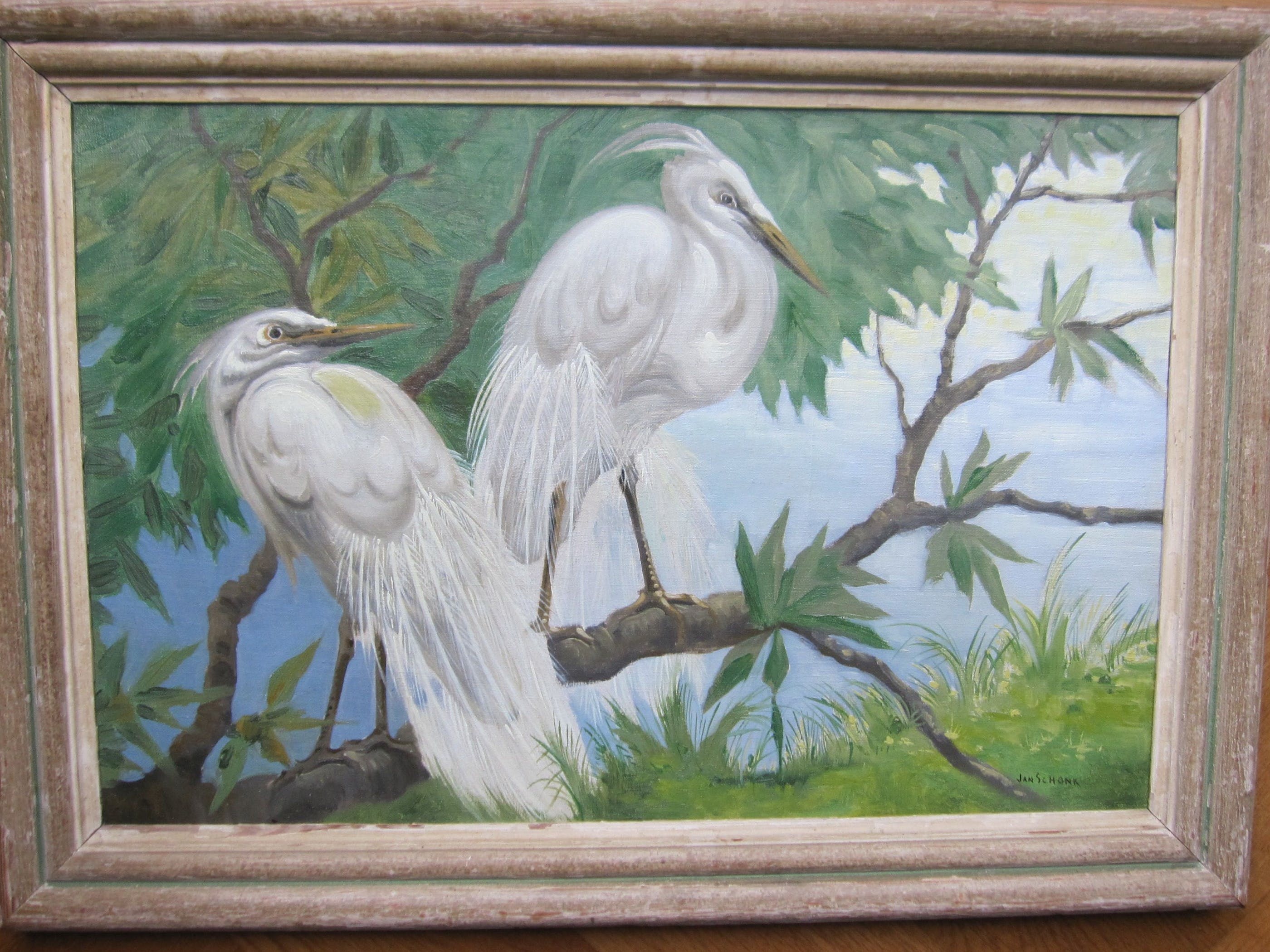 Jan Schonk - Zilverreigers in een boom kopen? Bied vanaf 300!